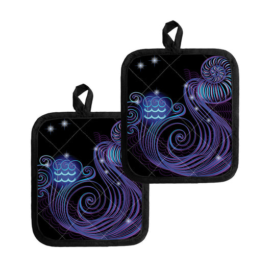 Dark Aquarius Zodiac Sign Print Pot Holders