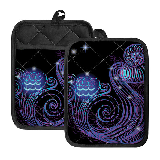 Dark Aquarius Zodiac Sign Print Pot Holders With Pocket