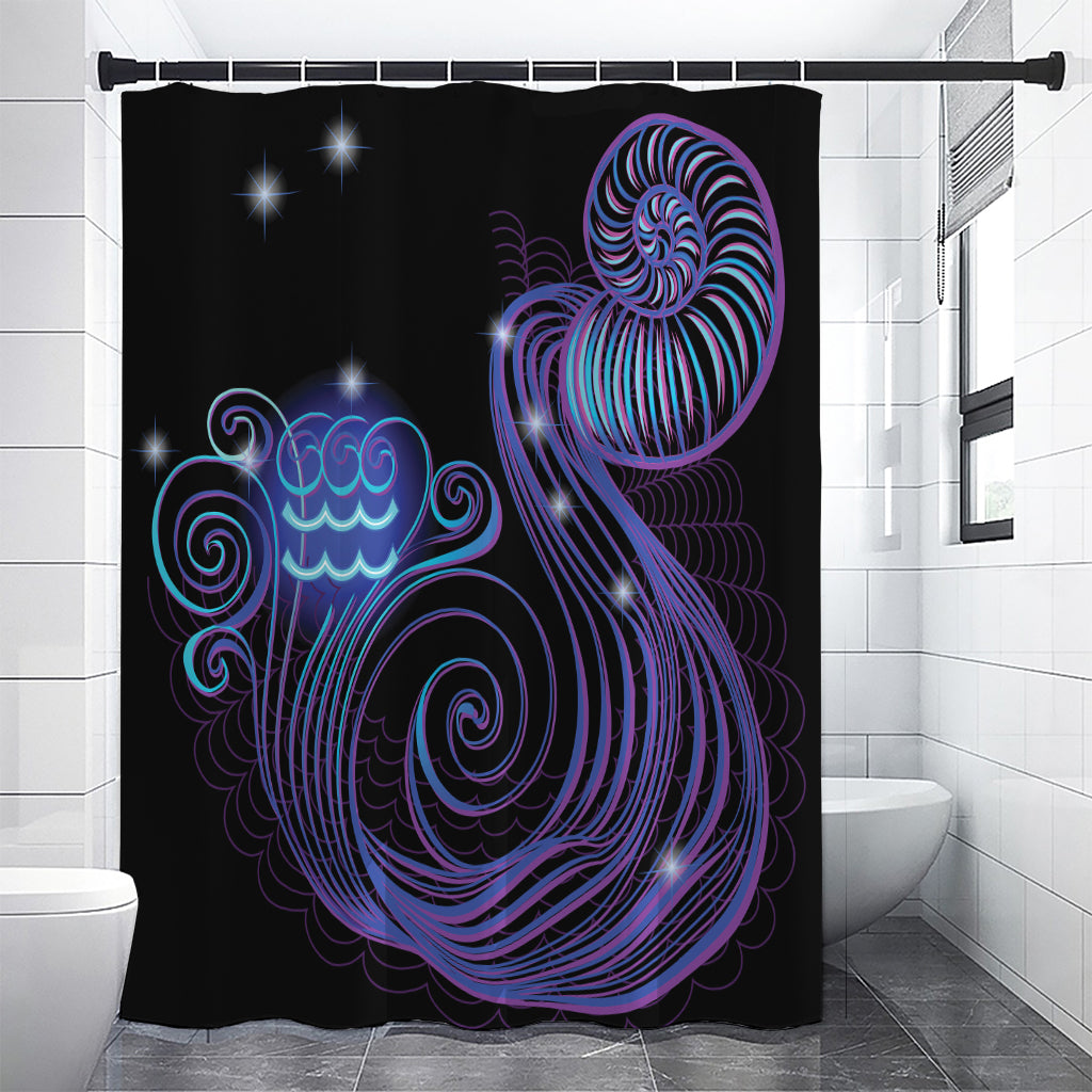 Dark Aquarius Zodiac Sign Print Premium Shower Curtain