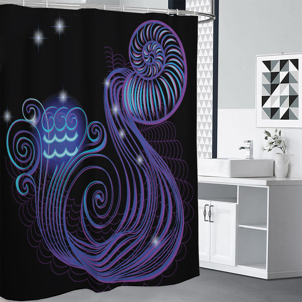 Dark Aquarius Zodiac Sign Print Premium Shower Curtain