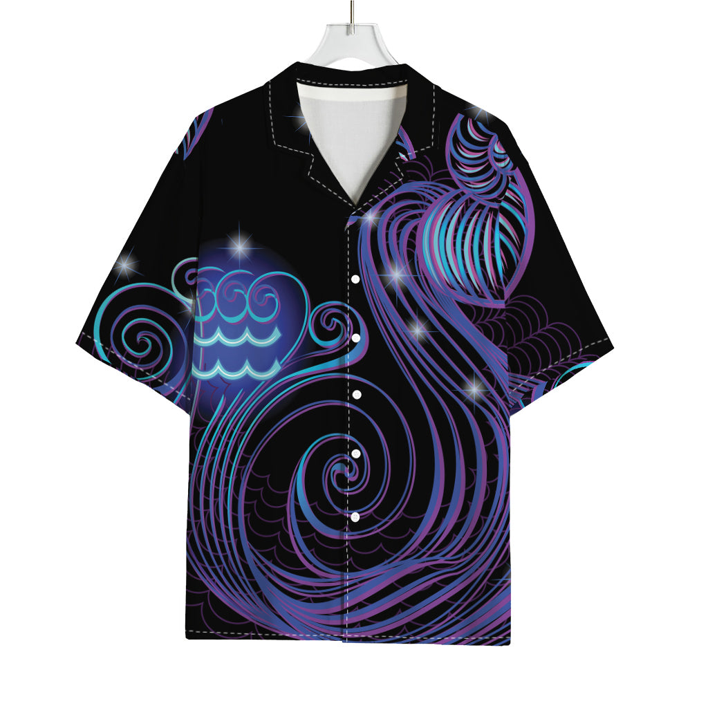 Dark Aquarius Zodiac Sign Print Rayon Hawaiian Shirt