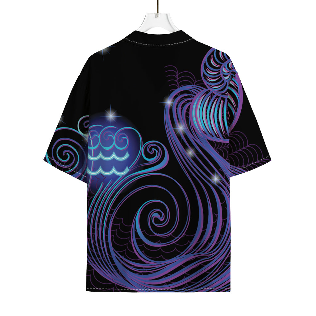 Dark Aquarius Zodiac Sign Print Rayon Hawaiian Shirt