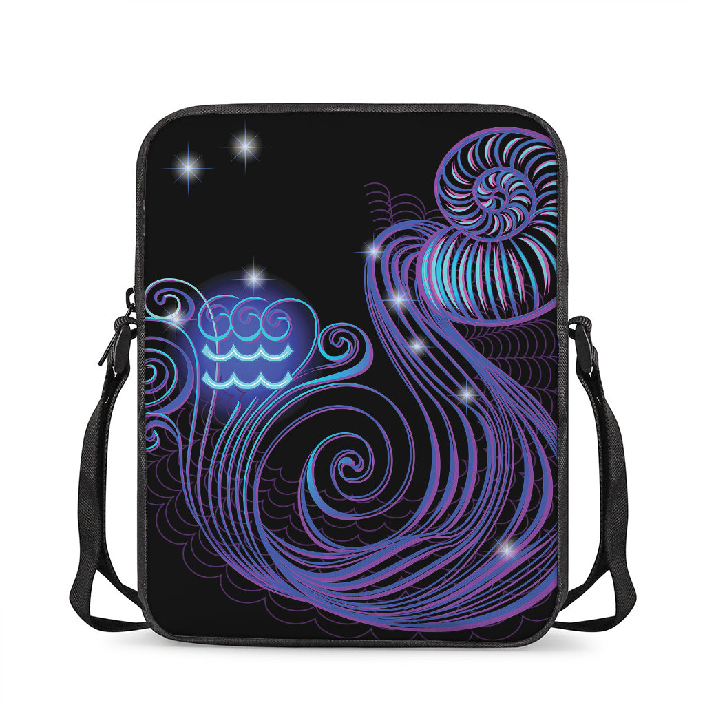 Dark Aquarius Zodiac Sign Print Rectangular Crossbody Bag