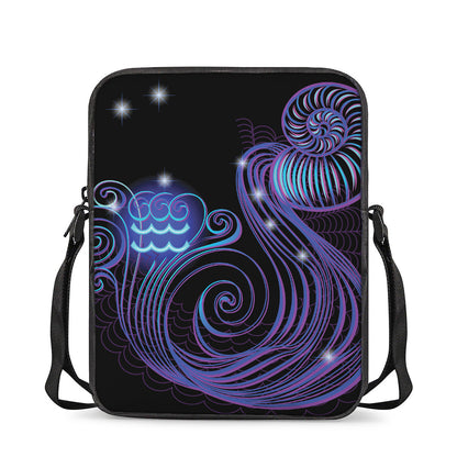 Dark Aquarius Zodiac Sign Print Rectangular Crossbody Bag