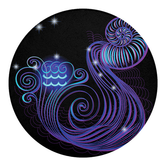 Dark Aquarius Zodiac Sign Print Round Blanket