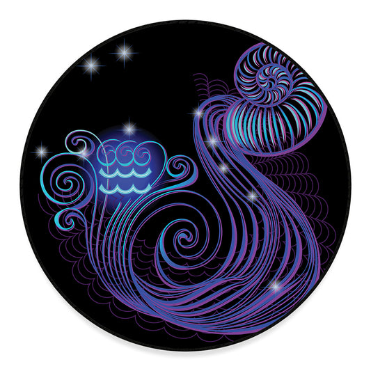 Dark Aquarius Zodiac Sign Print Round Floor Mat