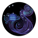 Dark Aquarius Zodiac Sign Print Round Floor Mat