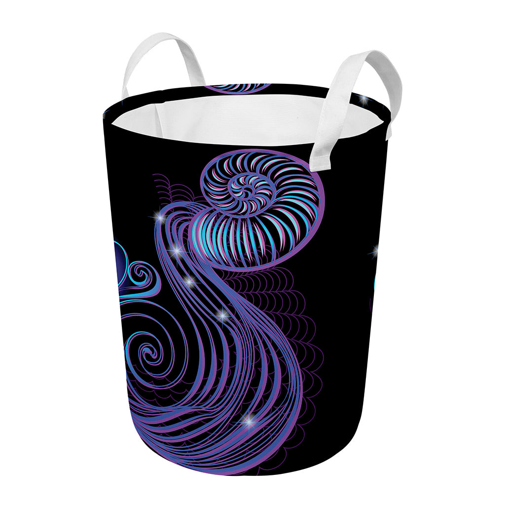 Dark Aquarius Zodiac Sign Print Round Laundry Basket