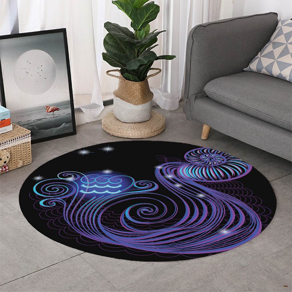 Dark Aquarius Zodiac Sign Print Round Rug