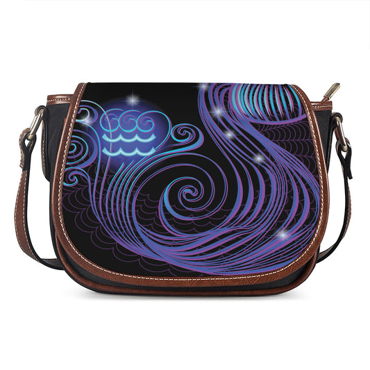 Dark Aquarius Zodiac Sign Print Saddle Bag