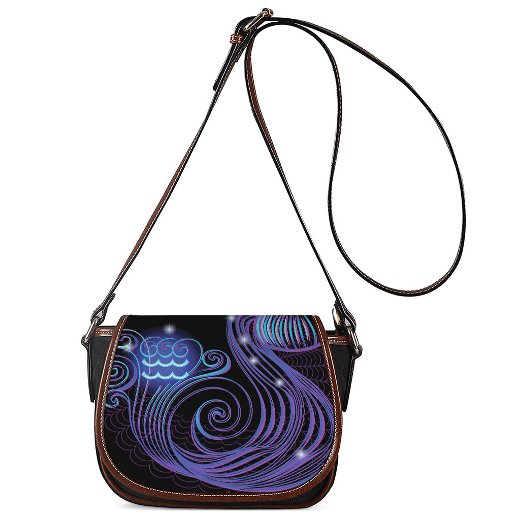 Dark Aquarius Zodiac Sign Print Saddle Bag