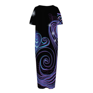 Dark Aquarius Zodiac Sign Print Short Sleeve Long Nightdress