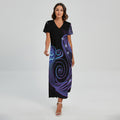 Dark Aquarius Zodiac Sign Print Short Sleeve Maxi Dress