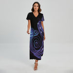 Dark Aquarius Zodiac Sign Print Short Sleeve Maxi Dress