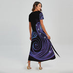 Dark Aquarius Zodiac Sign Print Short Sleeve Maxi Dress