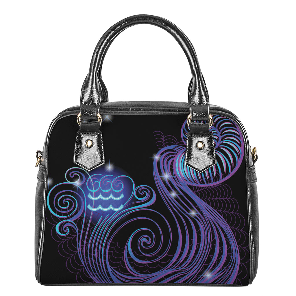 Dark Aquarius Zodiac Sign Print Shoulder Handbag