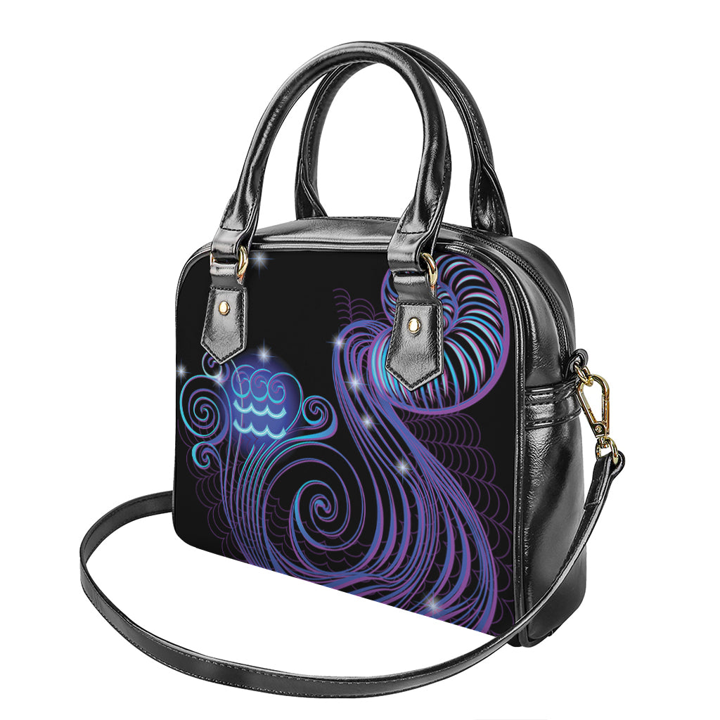 Dark Aquarius Zodiac Sign Print Shoulder Handbag