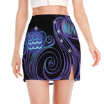 Dark Aquarius Zodiac Sign Print Side Slit Mini Skirt