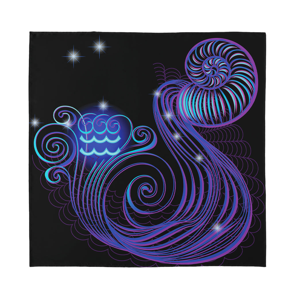 Dark Aquarius Zodiac Sign Print Silk Bandana