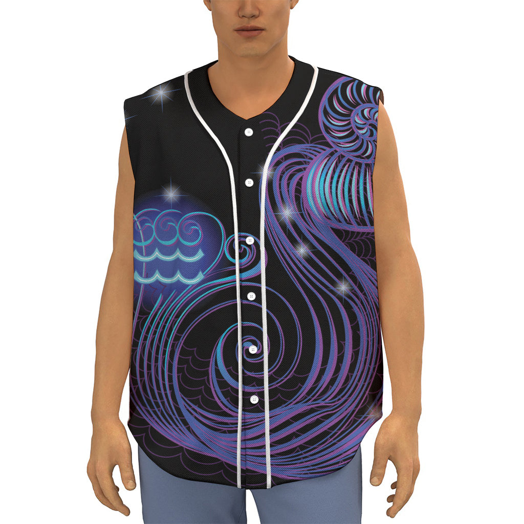 Dark Aquarius Zodiac Sign Print Sleeveless Baseball Jersey