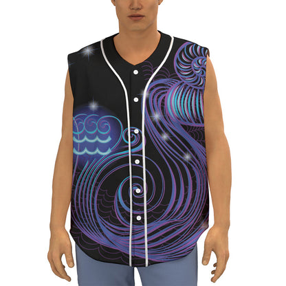 Dark Aquarius Zodiac Sign Print Sleeveless Baseball Jersey