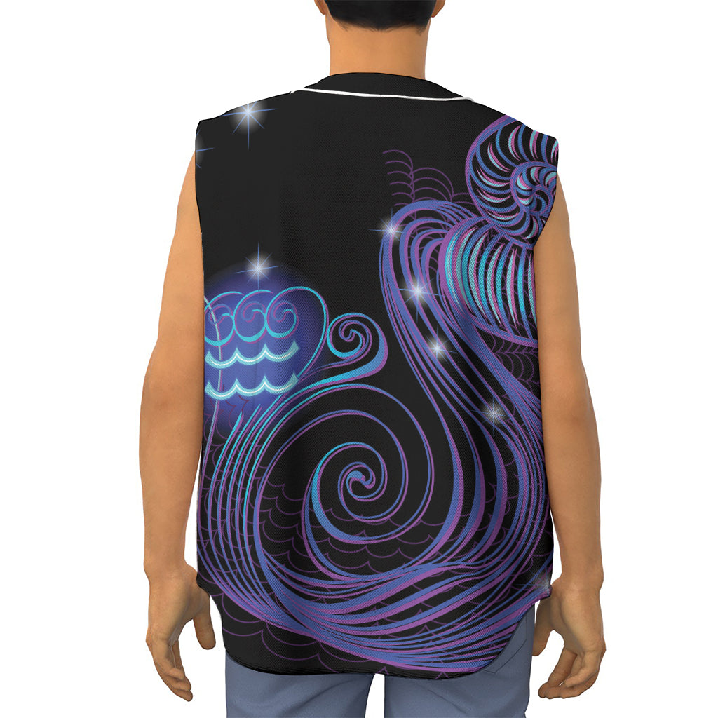 Dark Aquarius Zodiac Sign Print Sleeveless Baseball Jersey