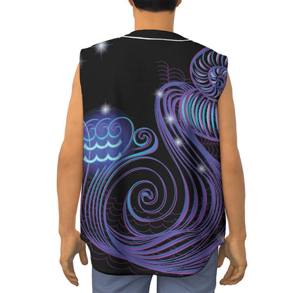 Dark Aquarius Zodiac Sign Print Sleeveless Baseball Jersey