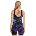 Dark Aquarius Zodiac Sign Print Sleeveless One Piece Swimsuit
