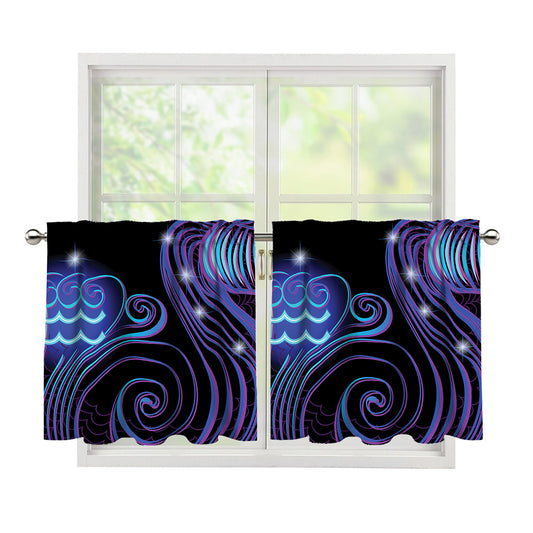 Dark Aquarius Zodiac Sign Print Tier Curtains