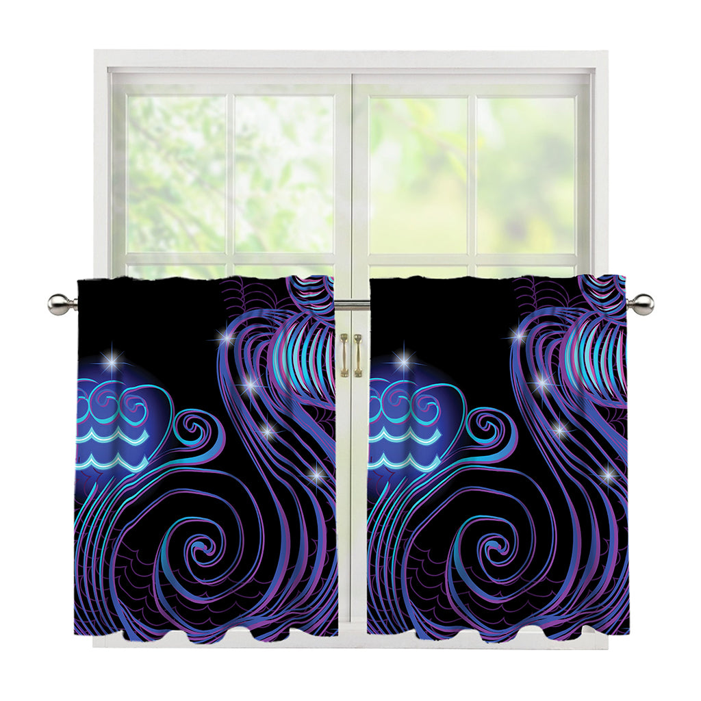 Dark Aquarius Zodiac Sign Print Tier Curtains