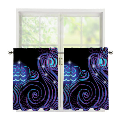 Dark Aquarius Zodiac Sign Print Tier Curtains