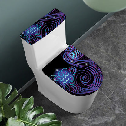 Dark Aquarius Zodiac Sign Print Toilet Lid And Tank Cover Set