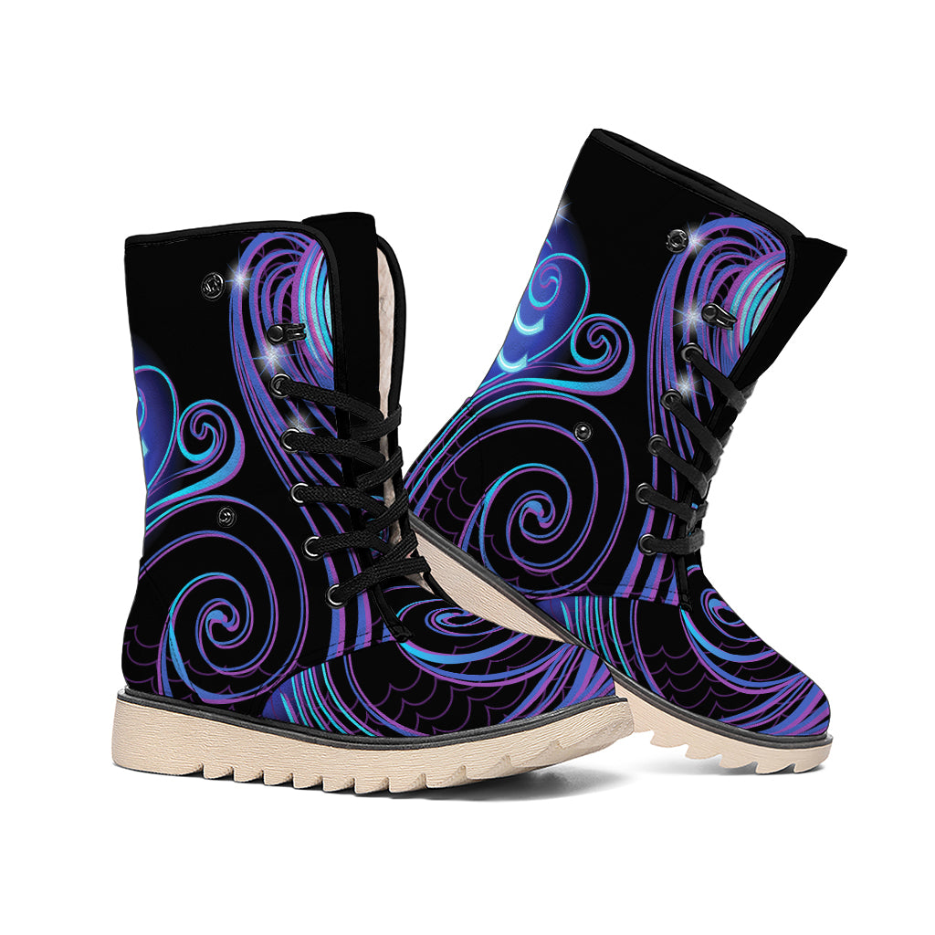 Dark Aquarius Zodiac Sign Print Winter Boots