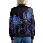 Dark Aquarius Zodiac Sign Print Women's Bomber Jacket