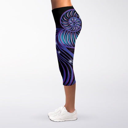 Dark Aquarius Zodiac Sign Print Women's Capri Leggings