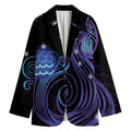 Dark Aquarius Zodiac Sign Print Women's Cotton Blazer