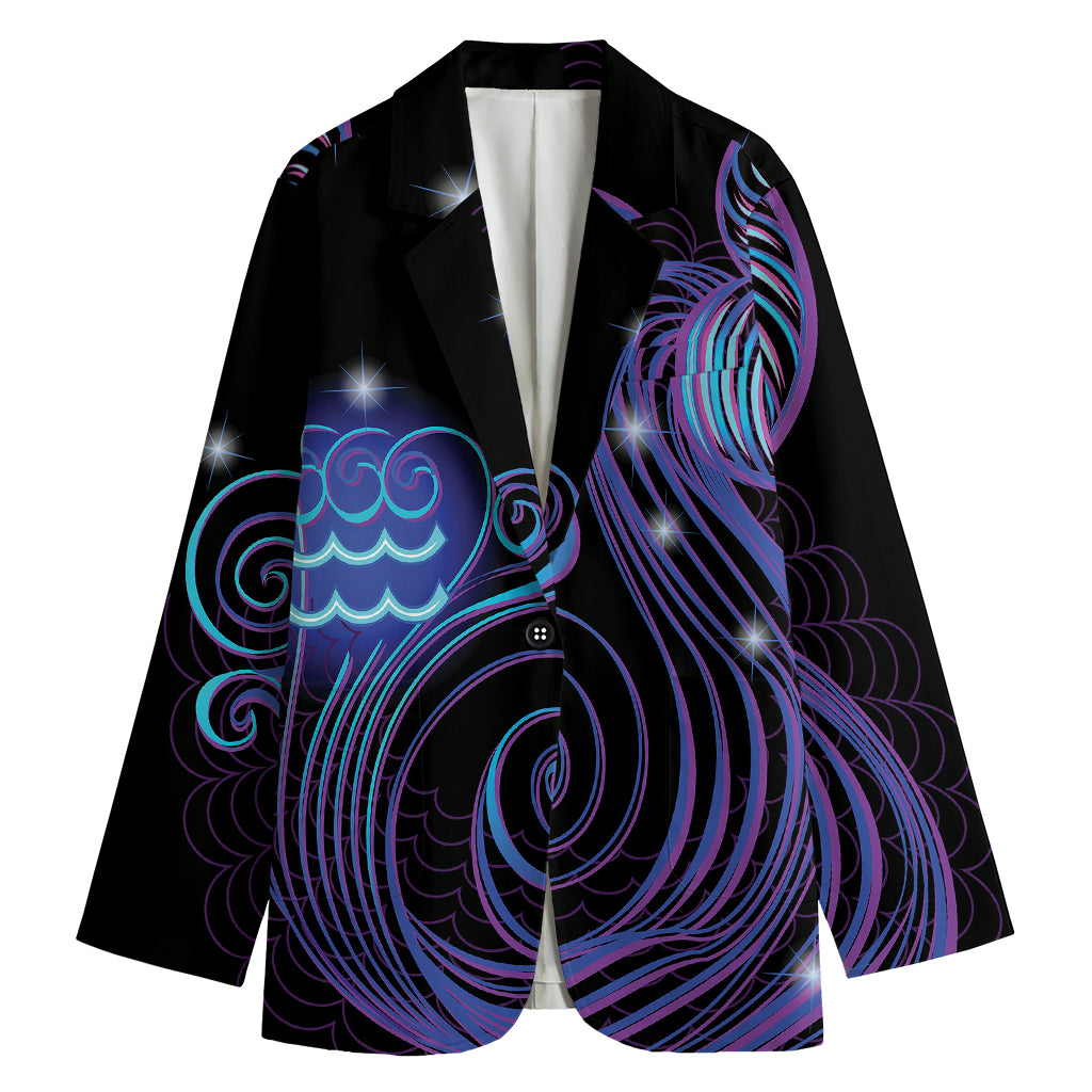 Dark Aquarius Zodiac Sign Print Women's Cotton Blazer