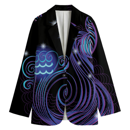 Dark Aquarius Zodiac Sign Print Women's Cotton Blazer