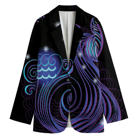 Dark Aquarius Zodiac Sign Print Women's Cotton Blazer