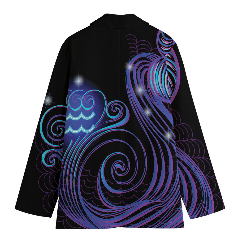 Dark Aquarius Zodiac Sign Print Women's Cotton Blazer