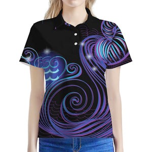 Dark Aquarius Zodiac Sign Print Women's Polo Shirt