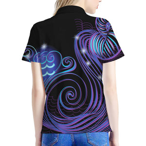 Dark Aquarius Zodiac Sign Print Women's Polo Shirt