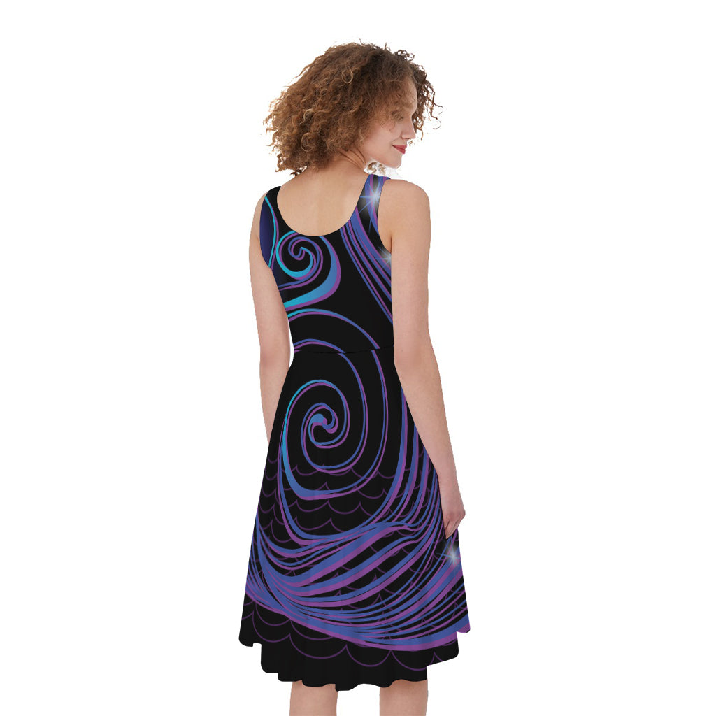 Dark Aquarius Zodiac Sign Print Women's Sleeveless Dress