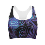 Dark Aquarius Zodiac Sign Print Women's Sports Bra