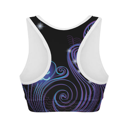 Dark Aquarius Zodiac Sign Print Women's Sports Bra