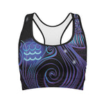 Dark Aquarius Zodiac Sign Print Women's Sports Bra
