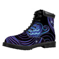 Dark Aquarius Zodiac Sign Print Padded Collar Lace Up Boots