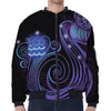 Dark Aquarius Zodiac Sign Print Zip Sleeve Bomber Jacket