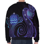 Dark Aquarius Zodiac Sign Print Zip Sleeve Bomber Jacket