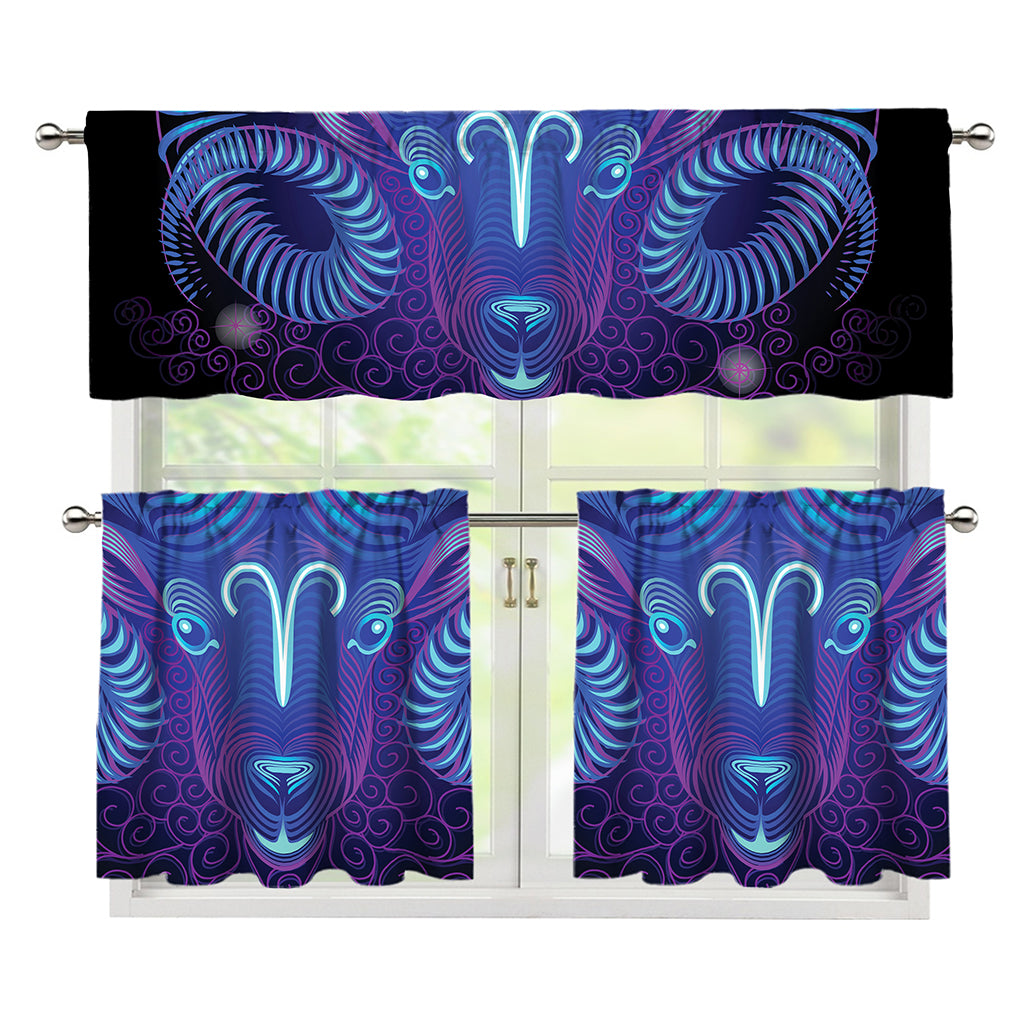 Dark Aries Zodiac Sign Print 3 Piece Kitchen Curtains